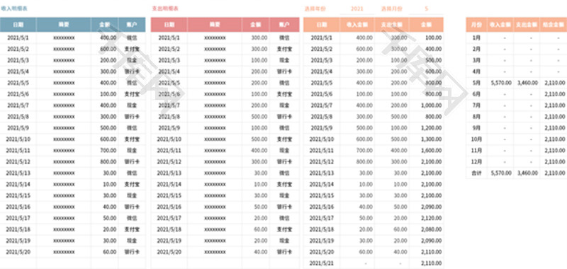 收支记账财务报表Excel模板