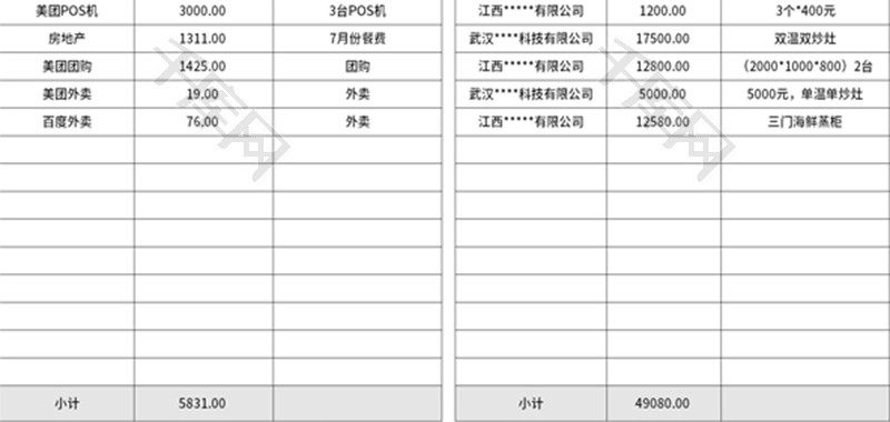 收账款明细表Excel模板