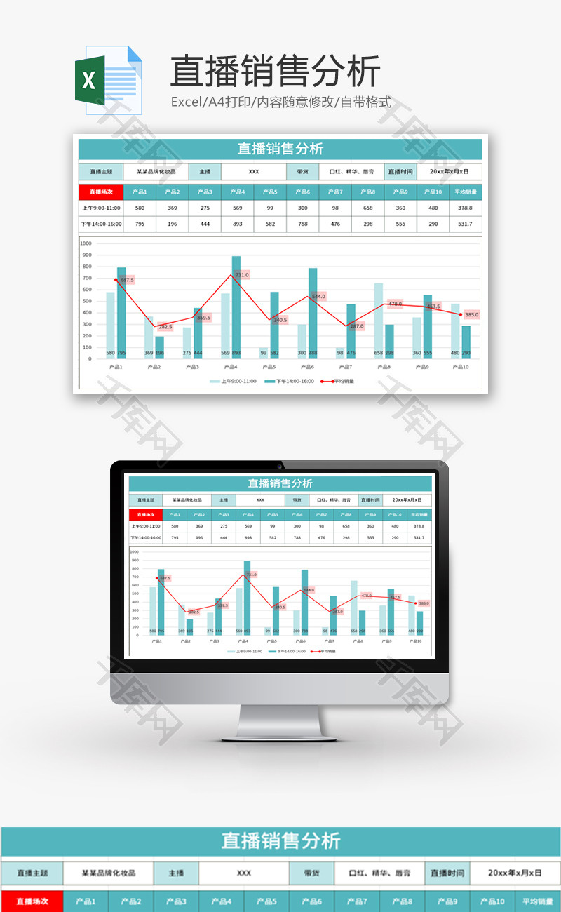 直播销售分析Excel模板