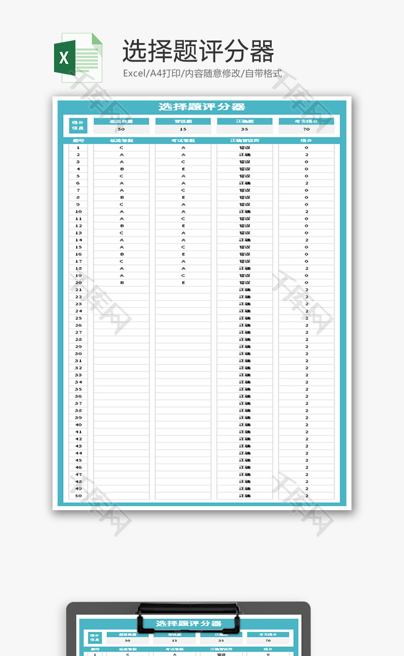 选择题评分器Excel模板