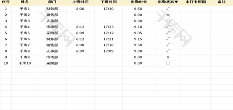 每日考勤签到表Excel模板