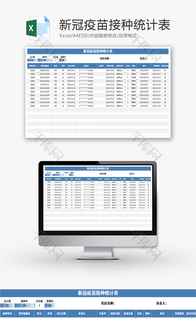 新冠疫苗接种统计表Excel模板