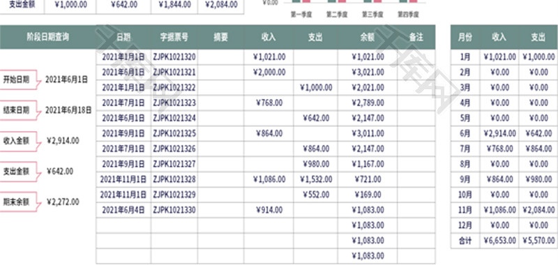 财务记账收支表Excel模板