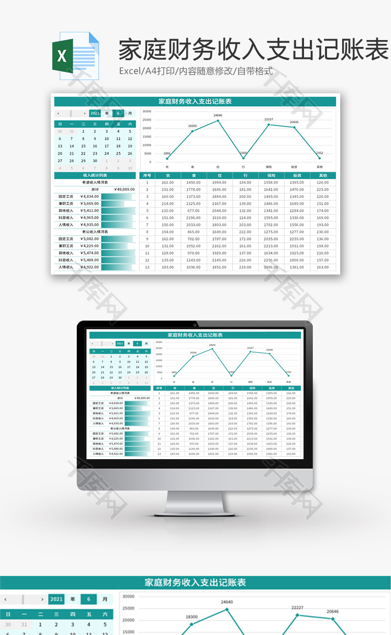 家庭财务收入支出记账表Excel模板