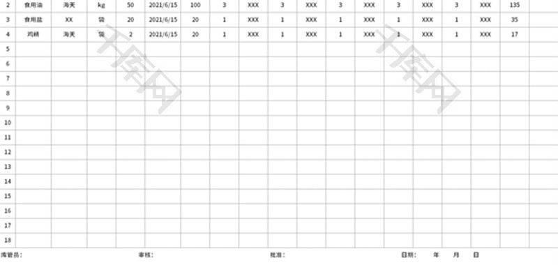 厨房食品出入库登记表Excel模板