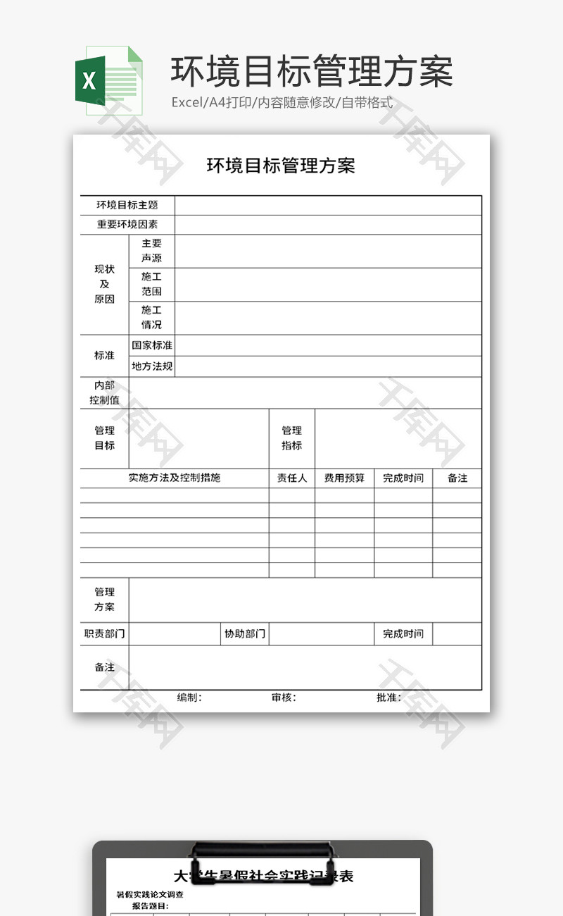 环境目标管理方案Excel模板