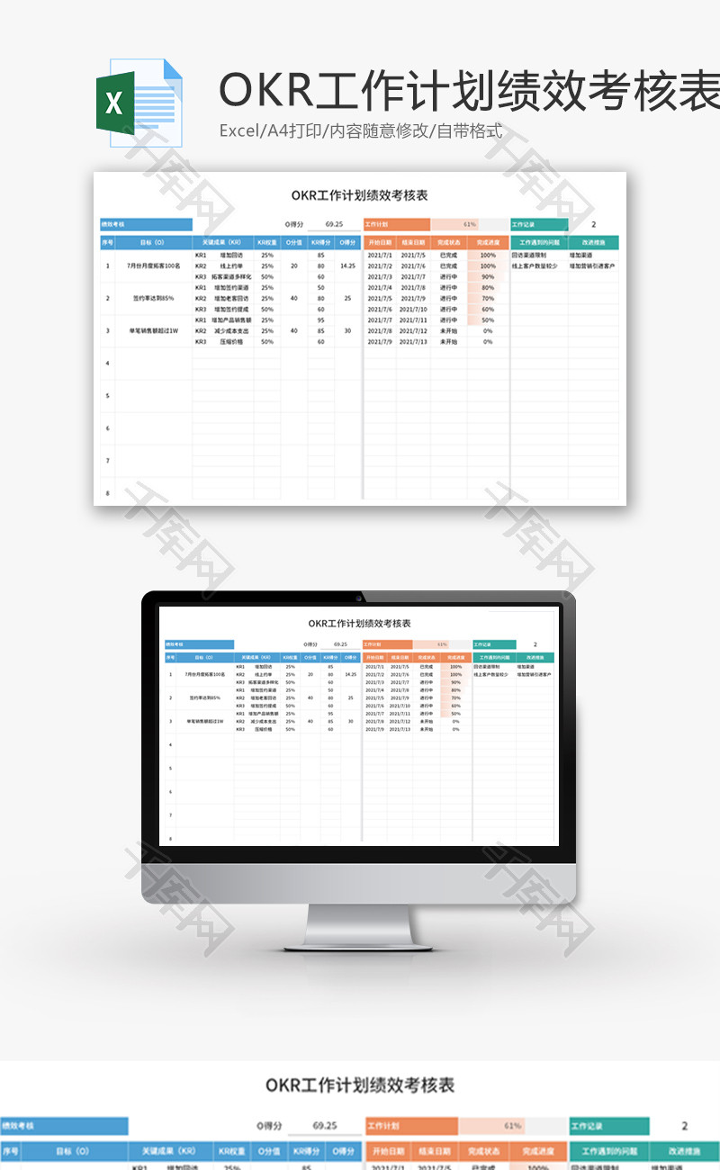 OKR工作计划绩效考核表Excel模板