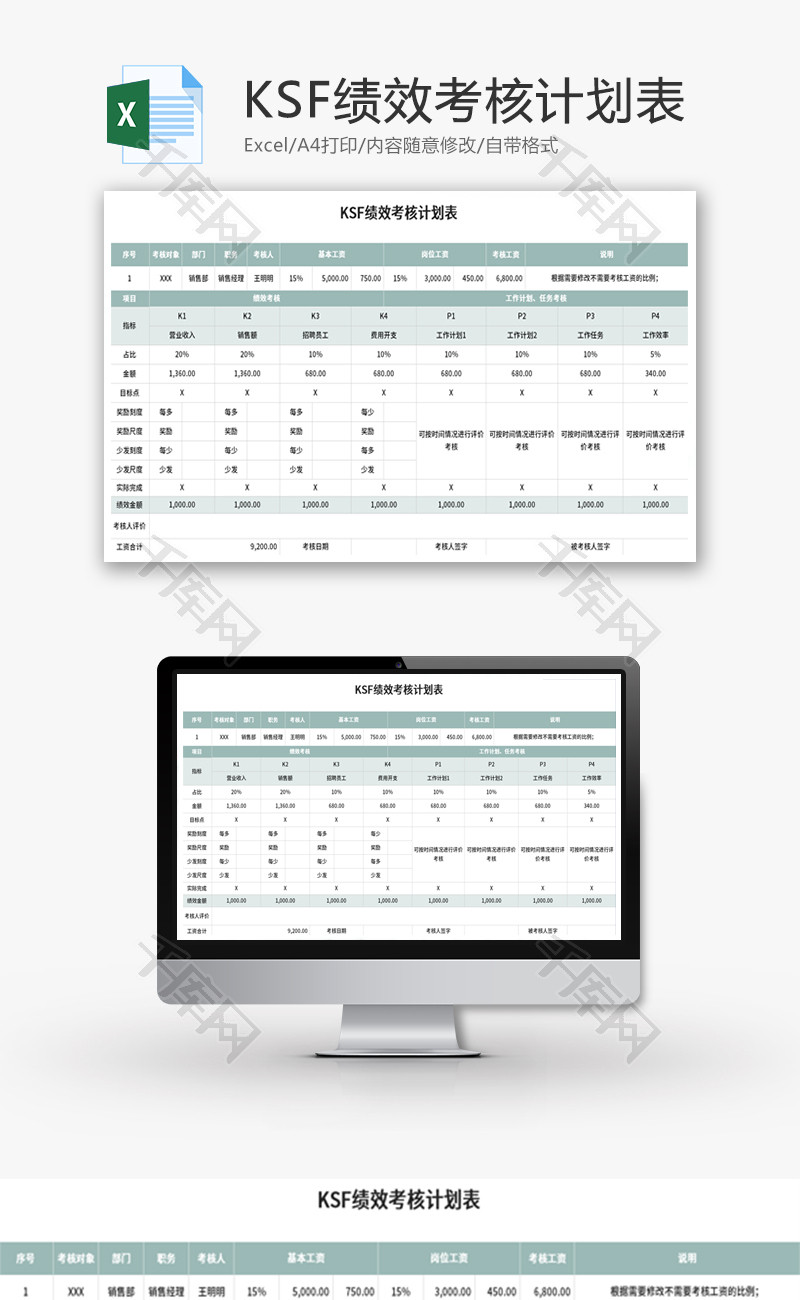 KSF绩效考核计划表Excel模板
