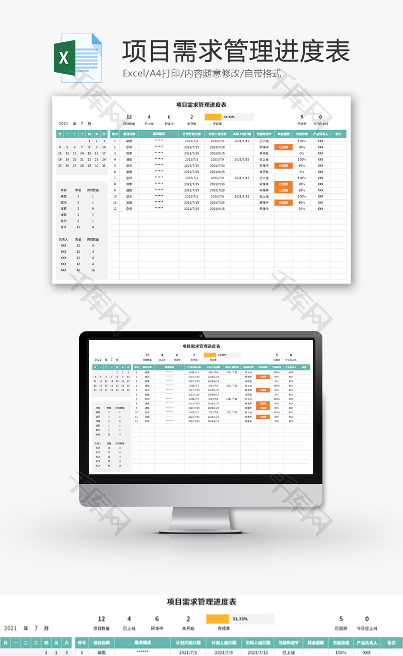 项目需求管理进度表Excel模板