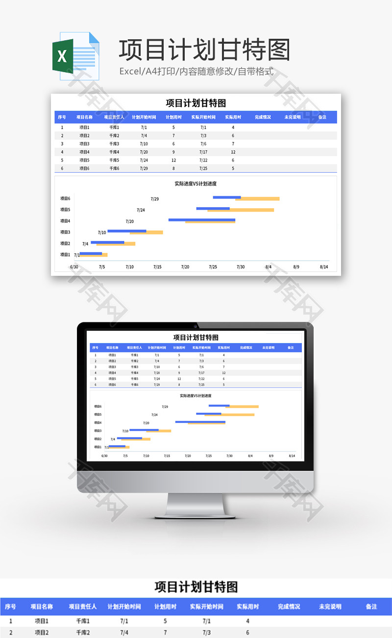 项目计划甘特图Excel模板