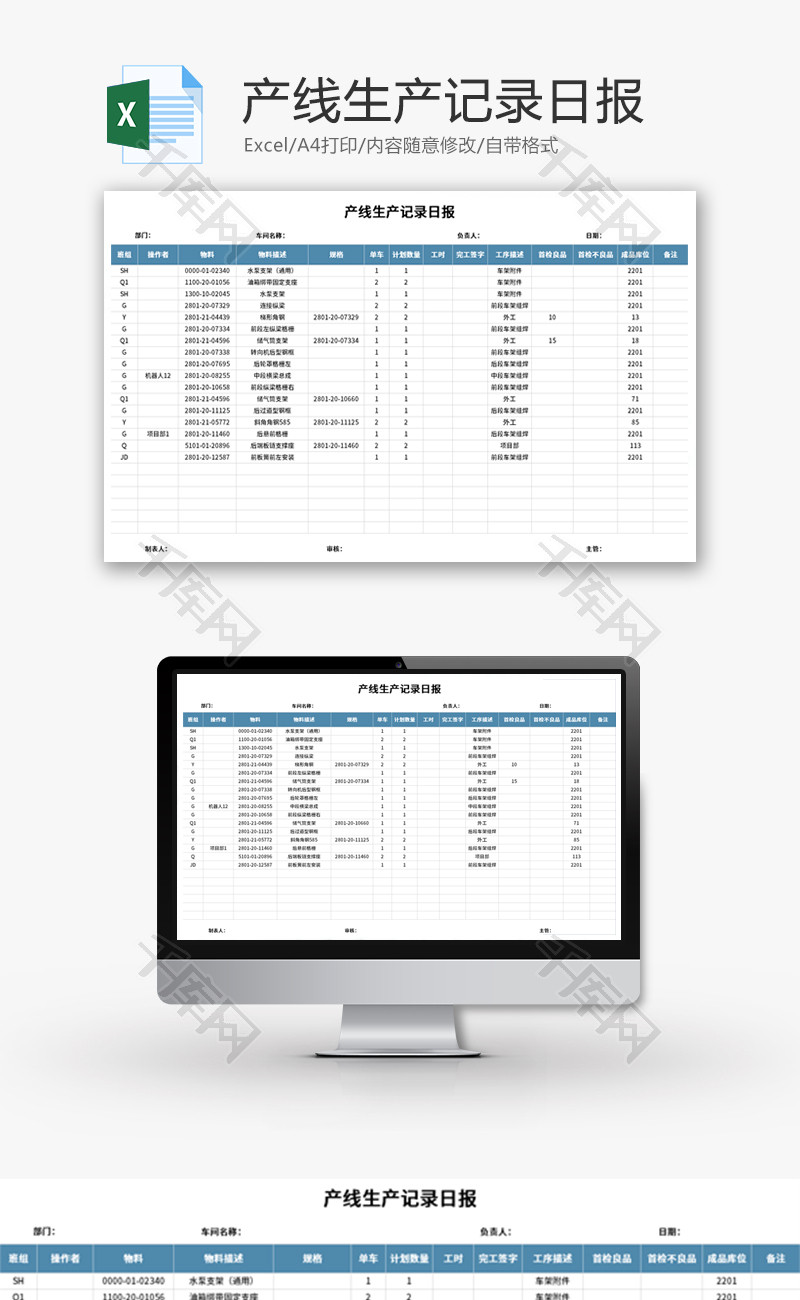 产线生产记录日报Excel模板
