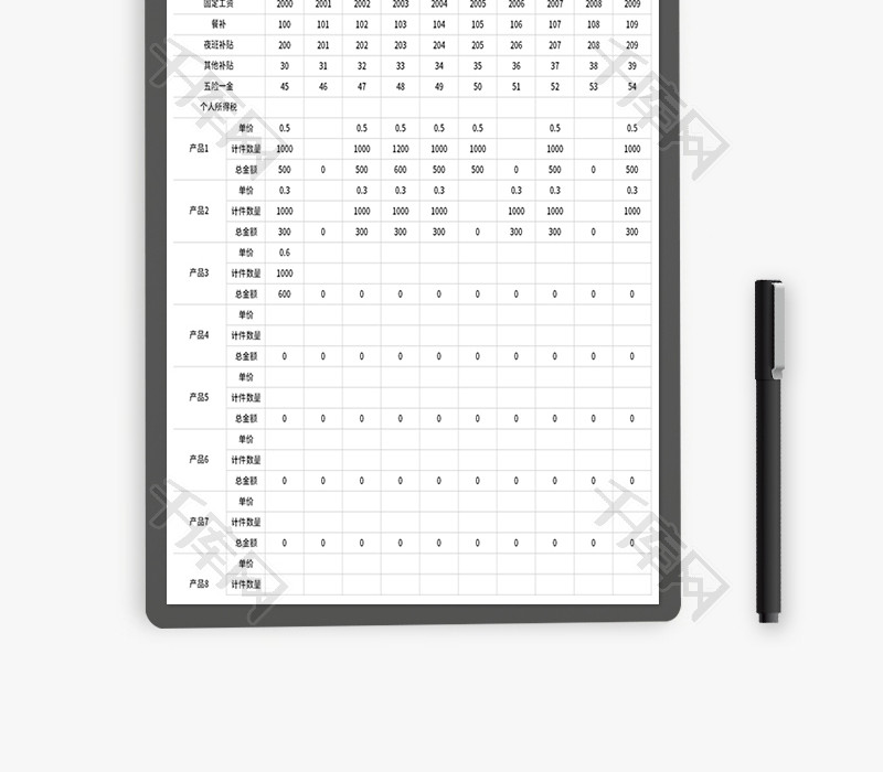 工厂计件工资表Excel模板