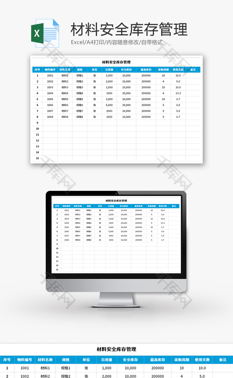 材料安全库存管理Excel模板