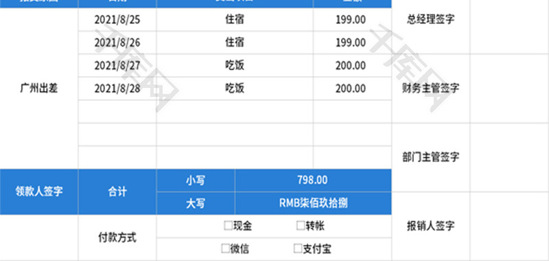 支出报销单Excel模板