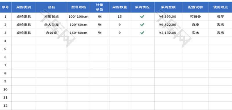 酒店物品采购情况一览表Excel模板