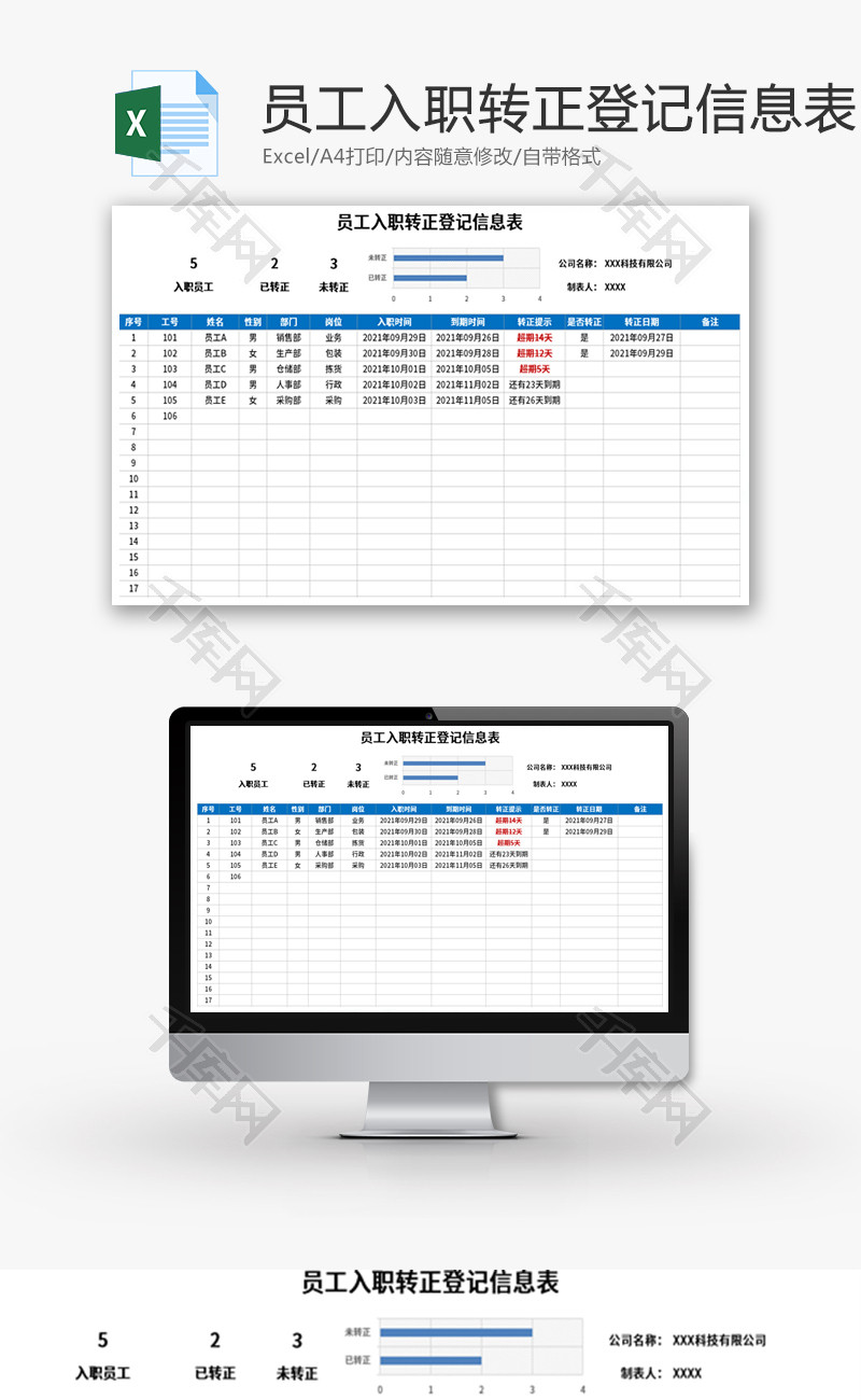 员工入职转正登记信息表Excel模板