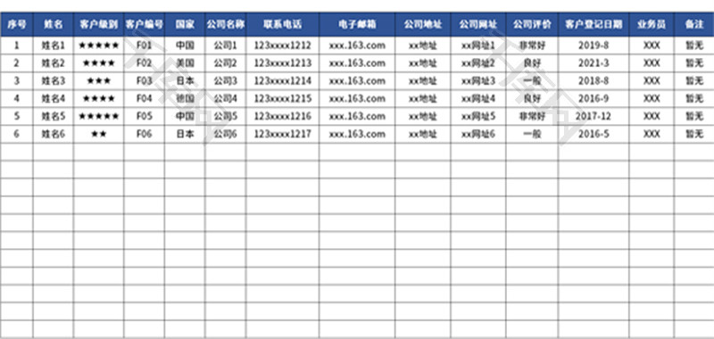 客户信息整理表Excel模板