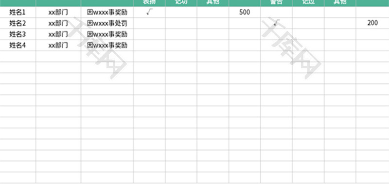 员工奖惩统计表Excel模板