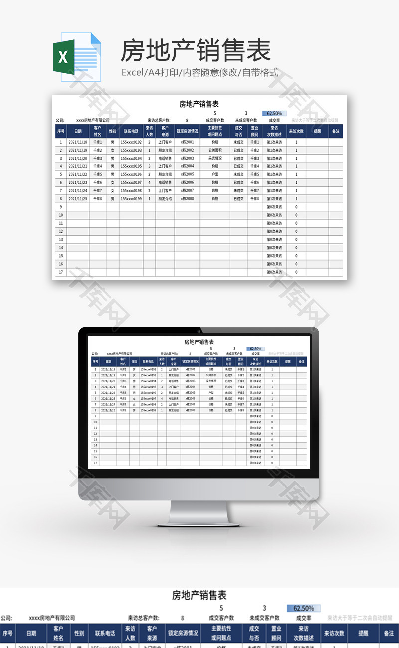 房地产销售表Excel模板