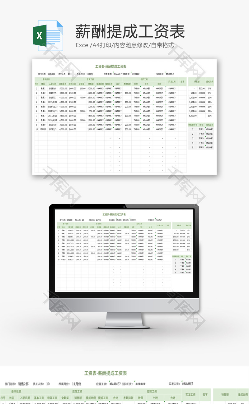薪酬提成工资表Excel模板