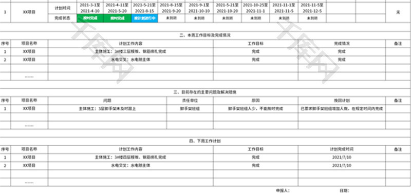 工程项目周报Excel模板
