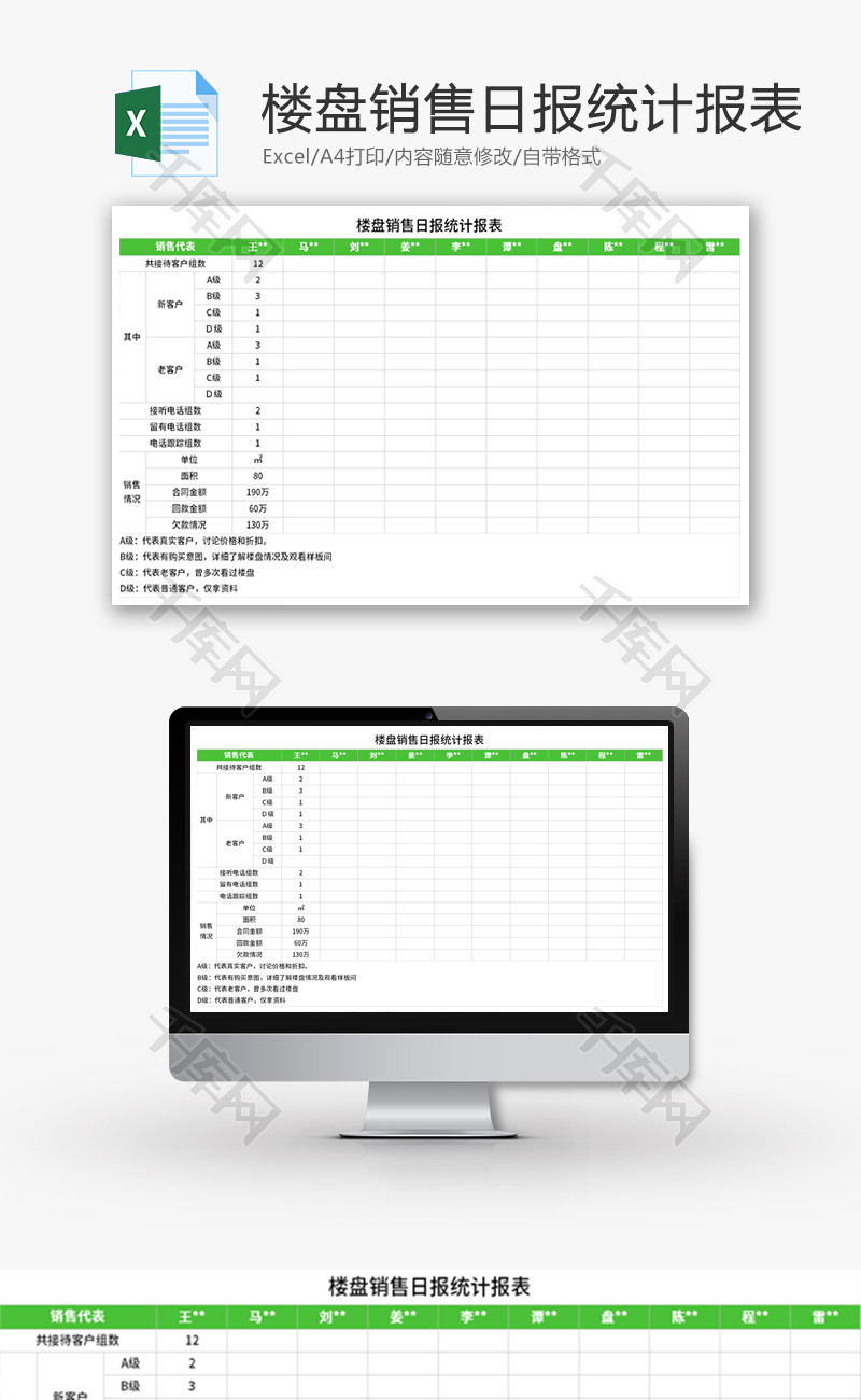 楼盘销售日报统计报表Excel模板