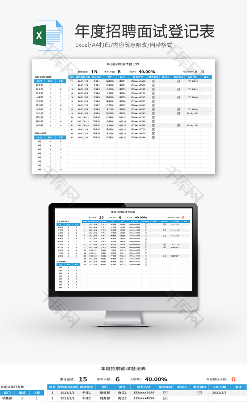 年度招聘面试登记表Excel模板