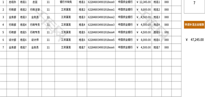 工资补发申请表Excel模板