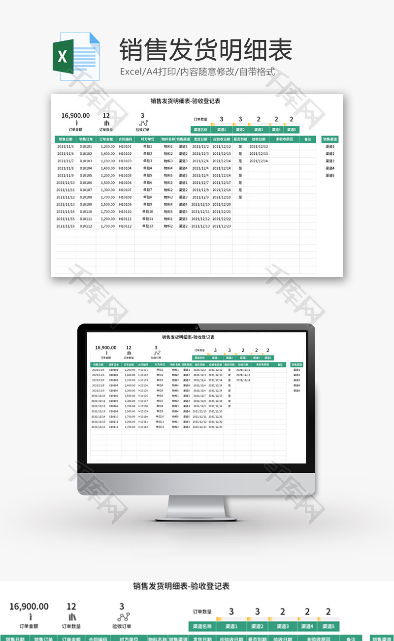 销售发货明细表Excel模板