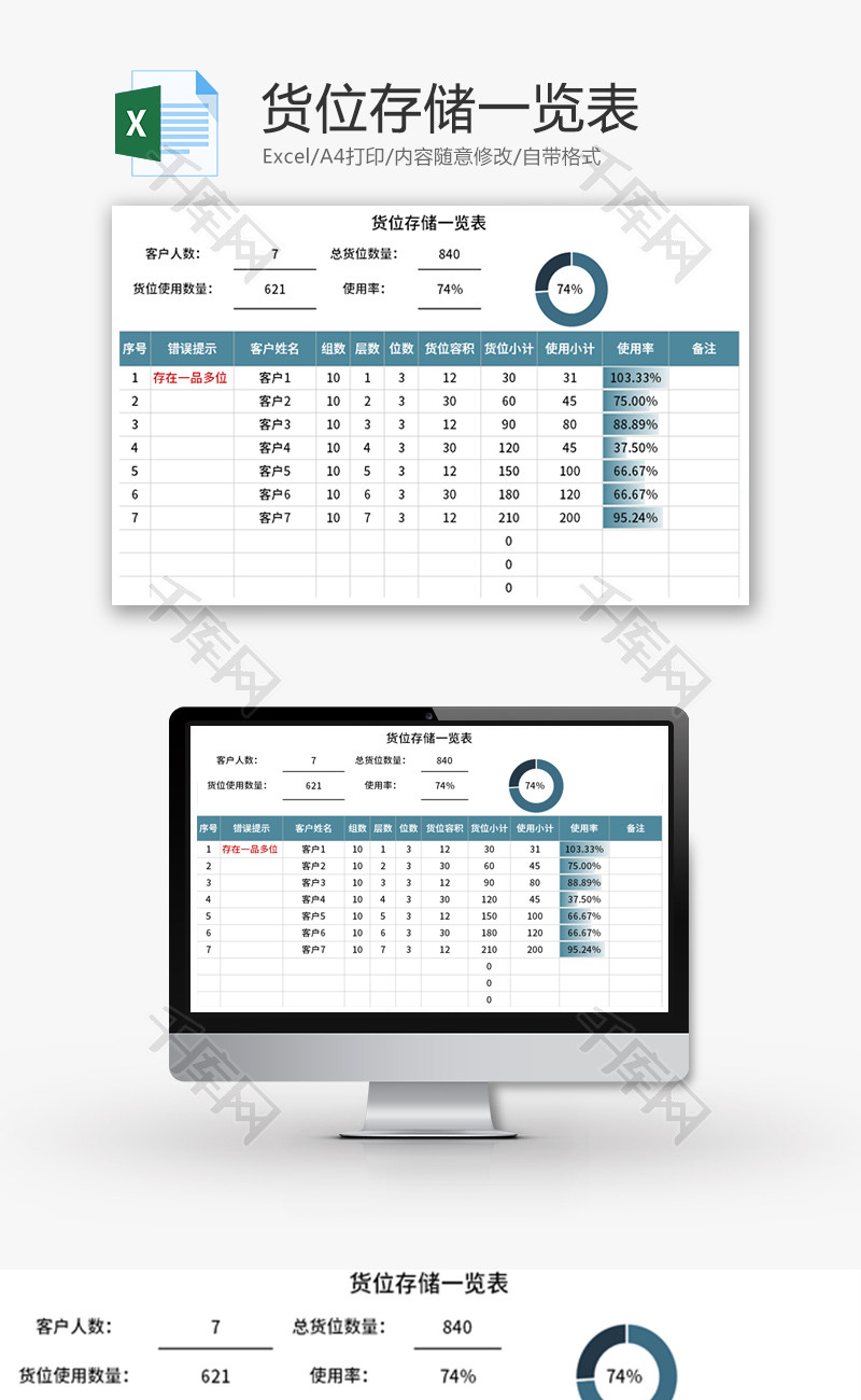 货位存储一览表Excel模板