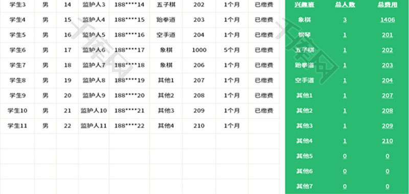 课外兴趣班报名统计表Excel模板