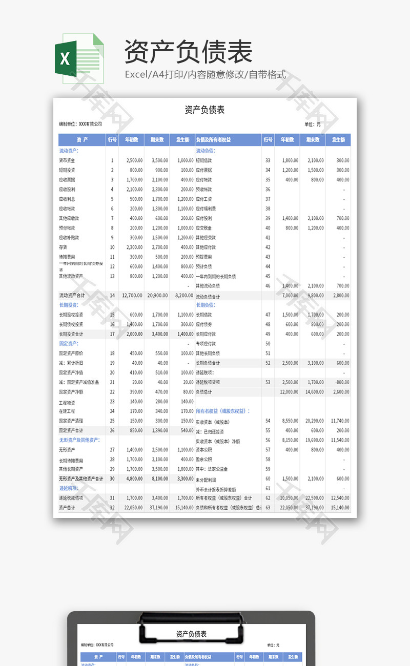 资产负债表Excel模板