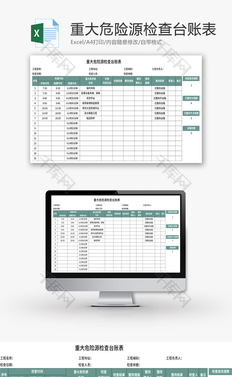 重大危险源检查台账表Excel模板