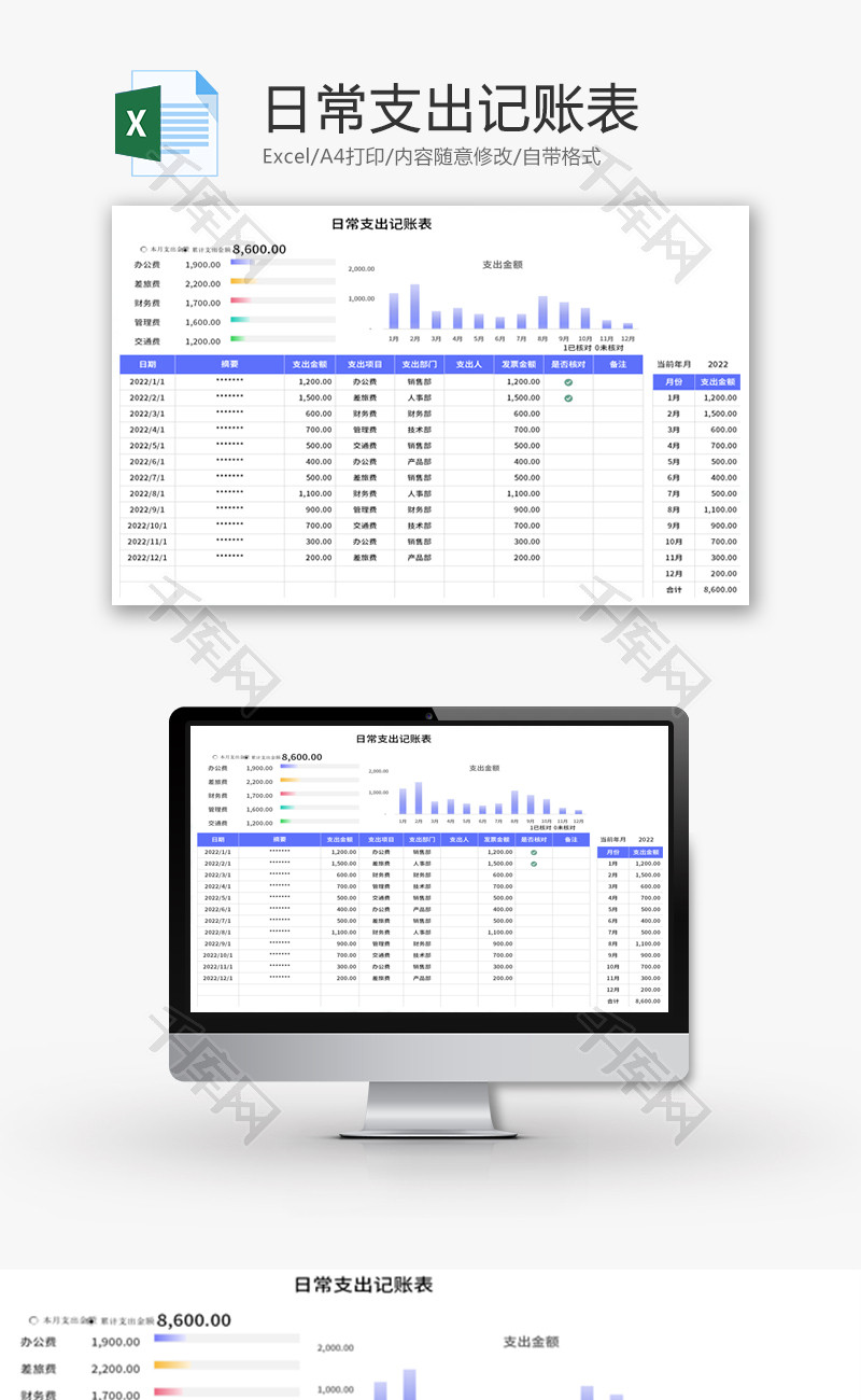 日常支出记账表Excel模板