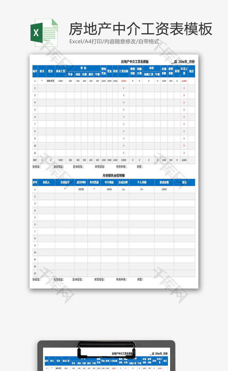 房地产中介工资表Excel模板