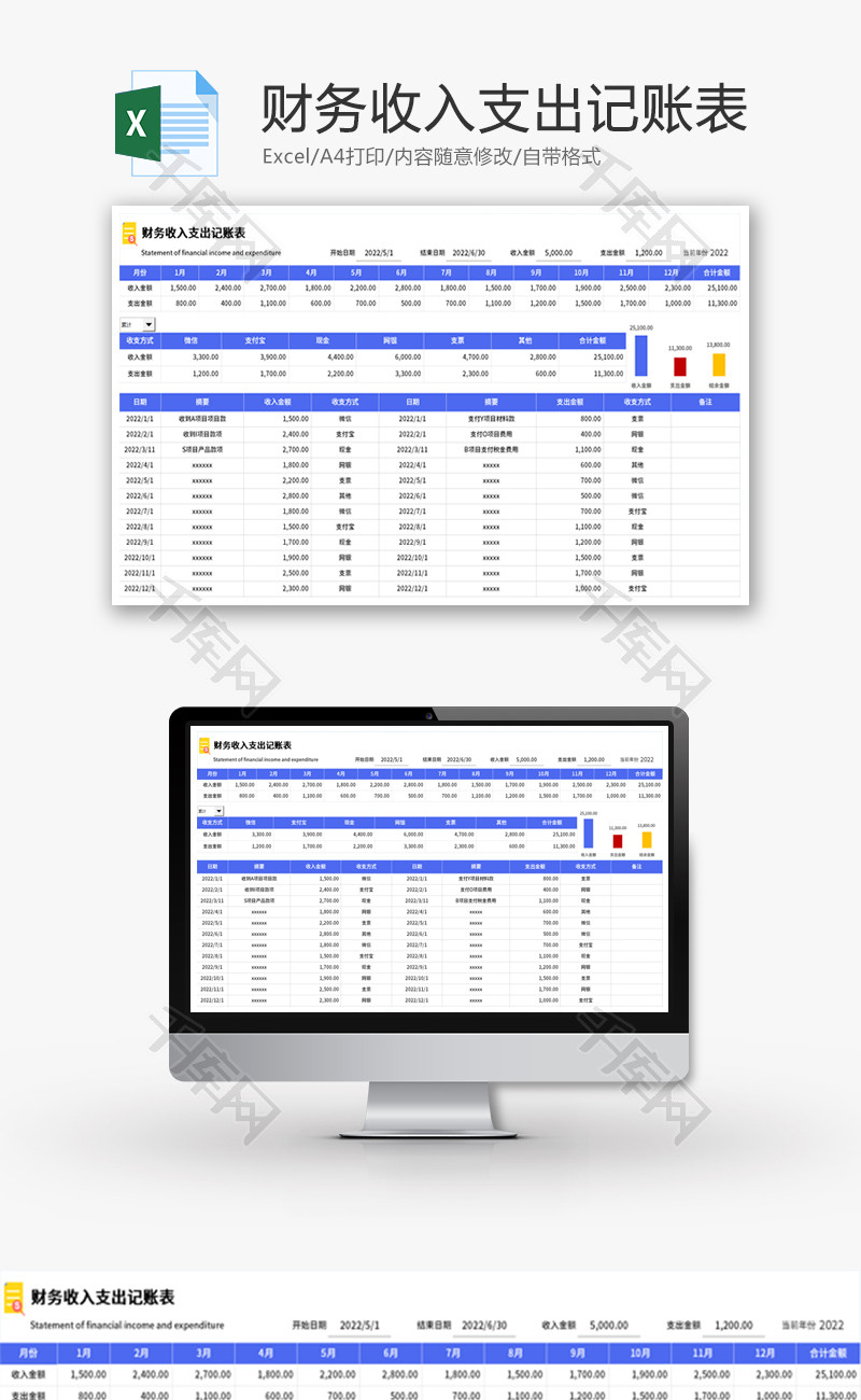 财务收入支出记账表Excel模板