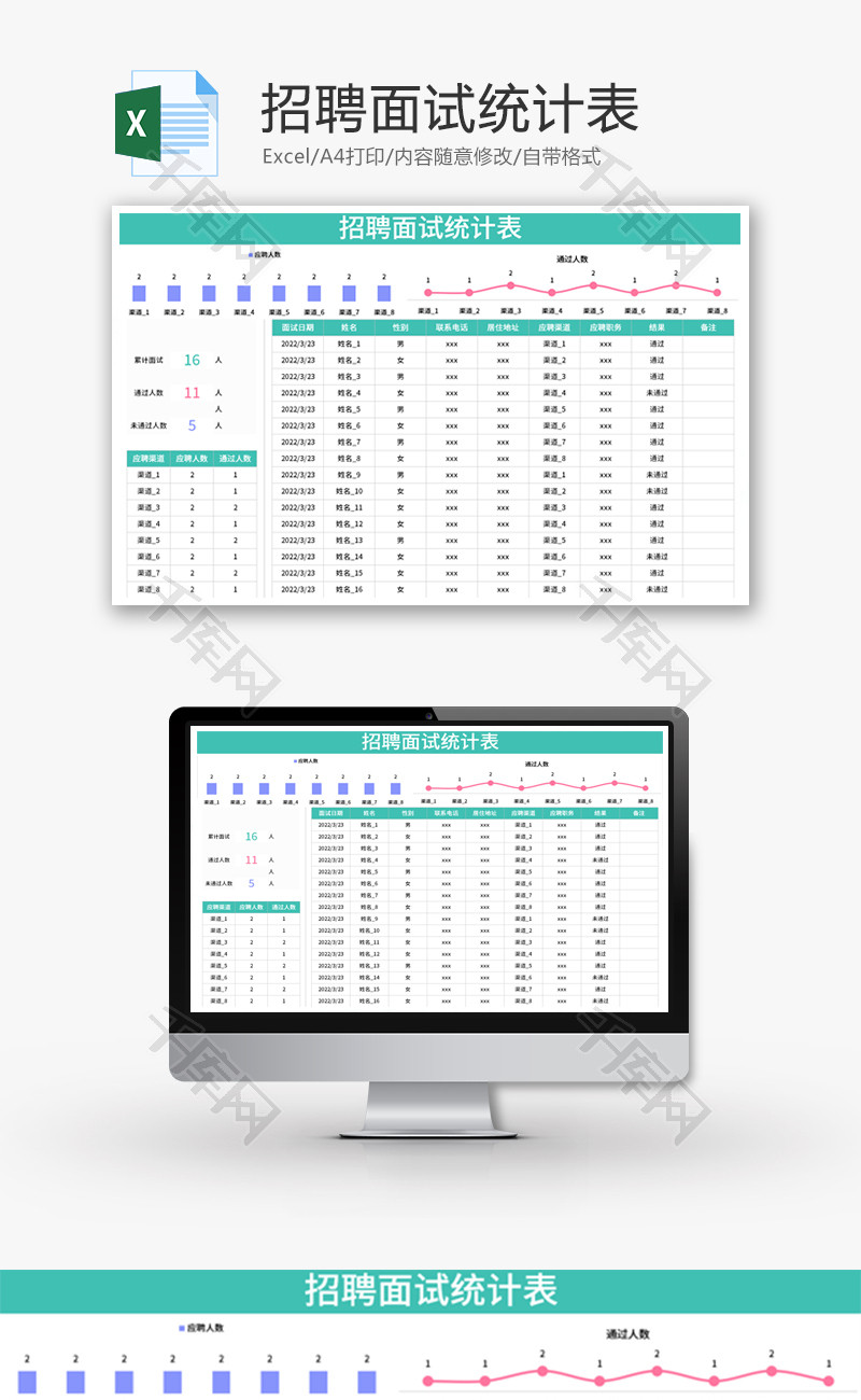 招聘面试统计表Excel模板