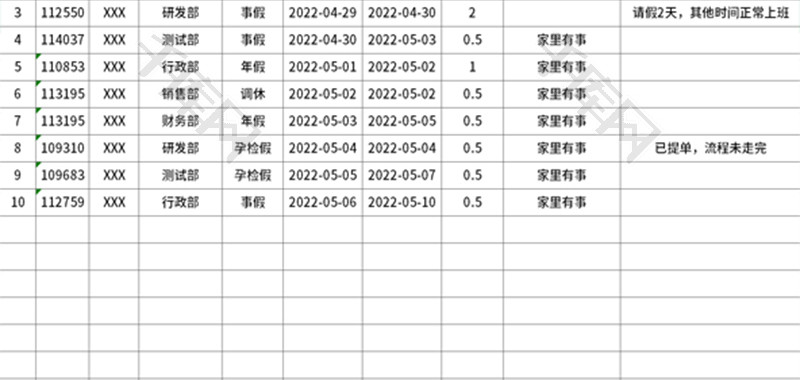 员工休假统计表Excel模板