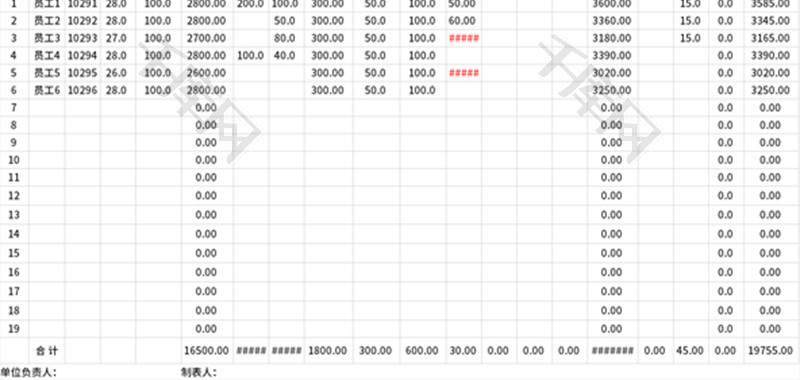 工资表Excel模板