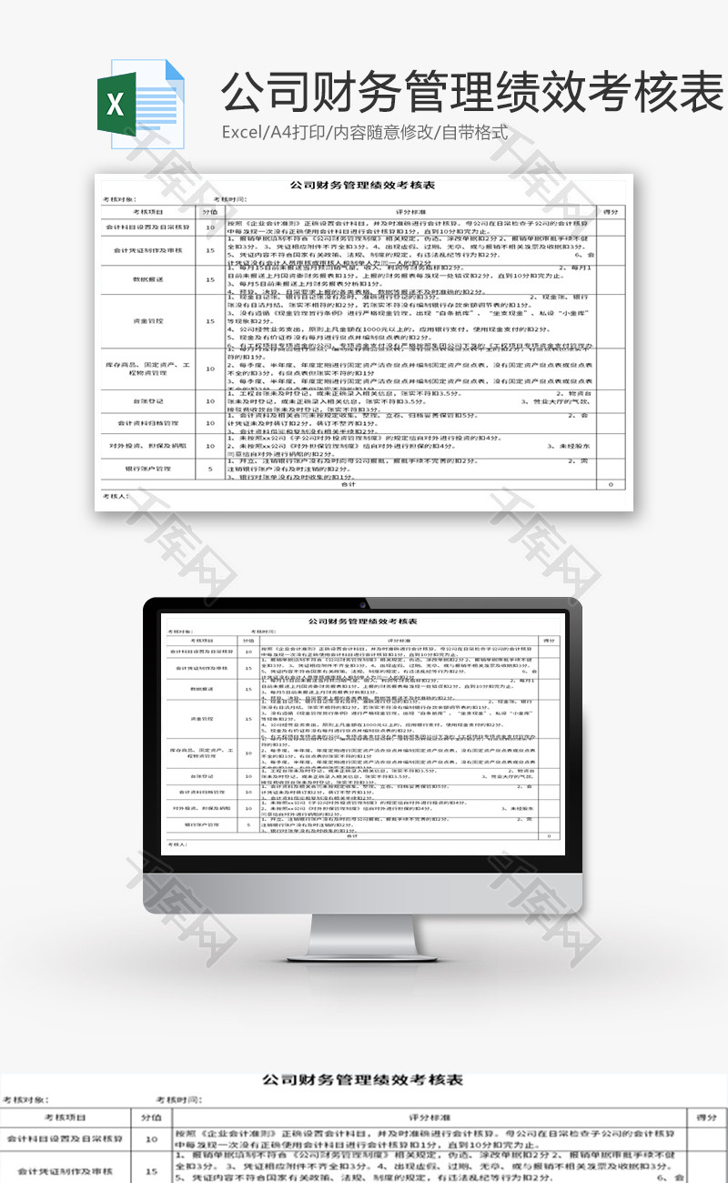 公司财务管理绩效考核表Excel模板