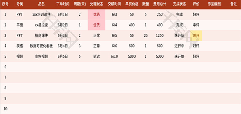 设计师报价单明细表Excel模板