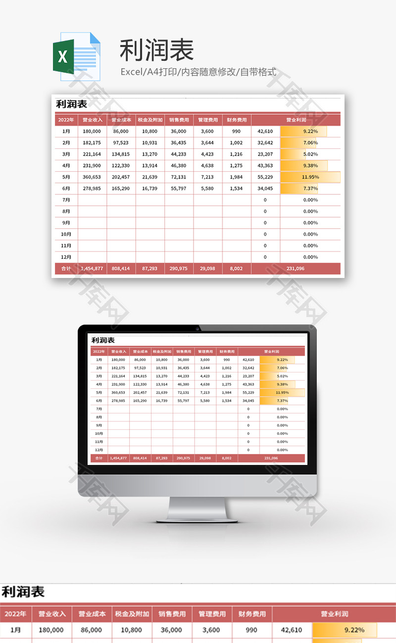 利润表Excel模板