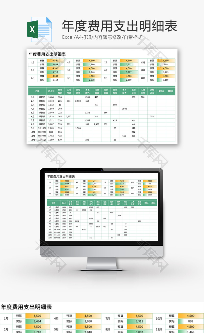 年度费用支出明细表Excel模板