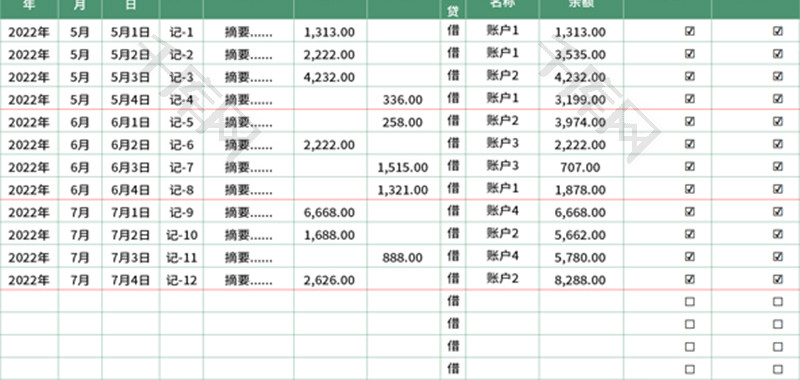 资金日记账Excel模板