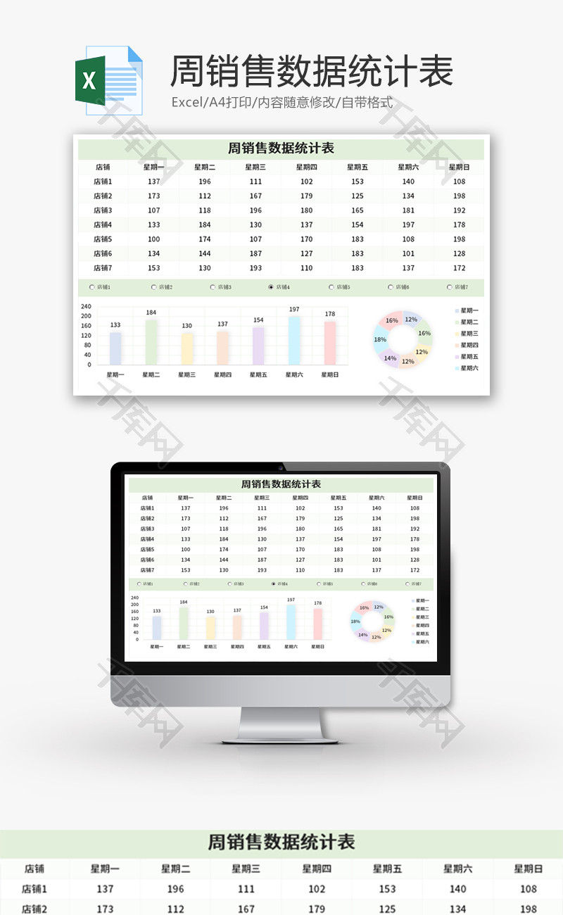 周销售数据统计表Excel模板