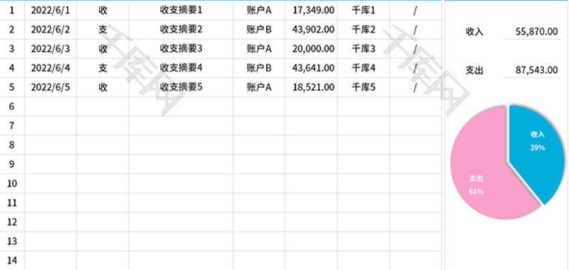 收支管理明细单Excel模板