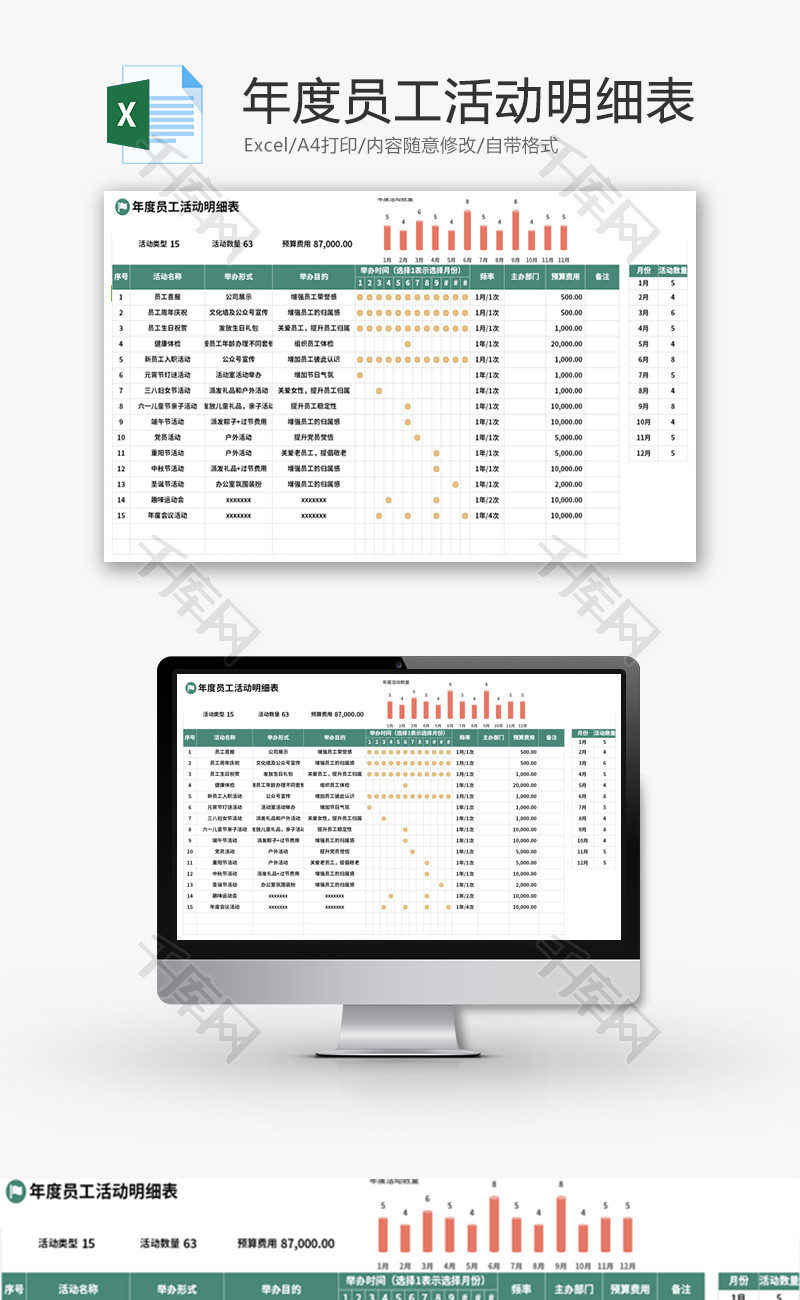 年度员工活动明细表Excel模板