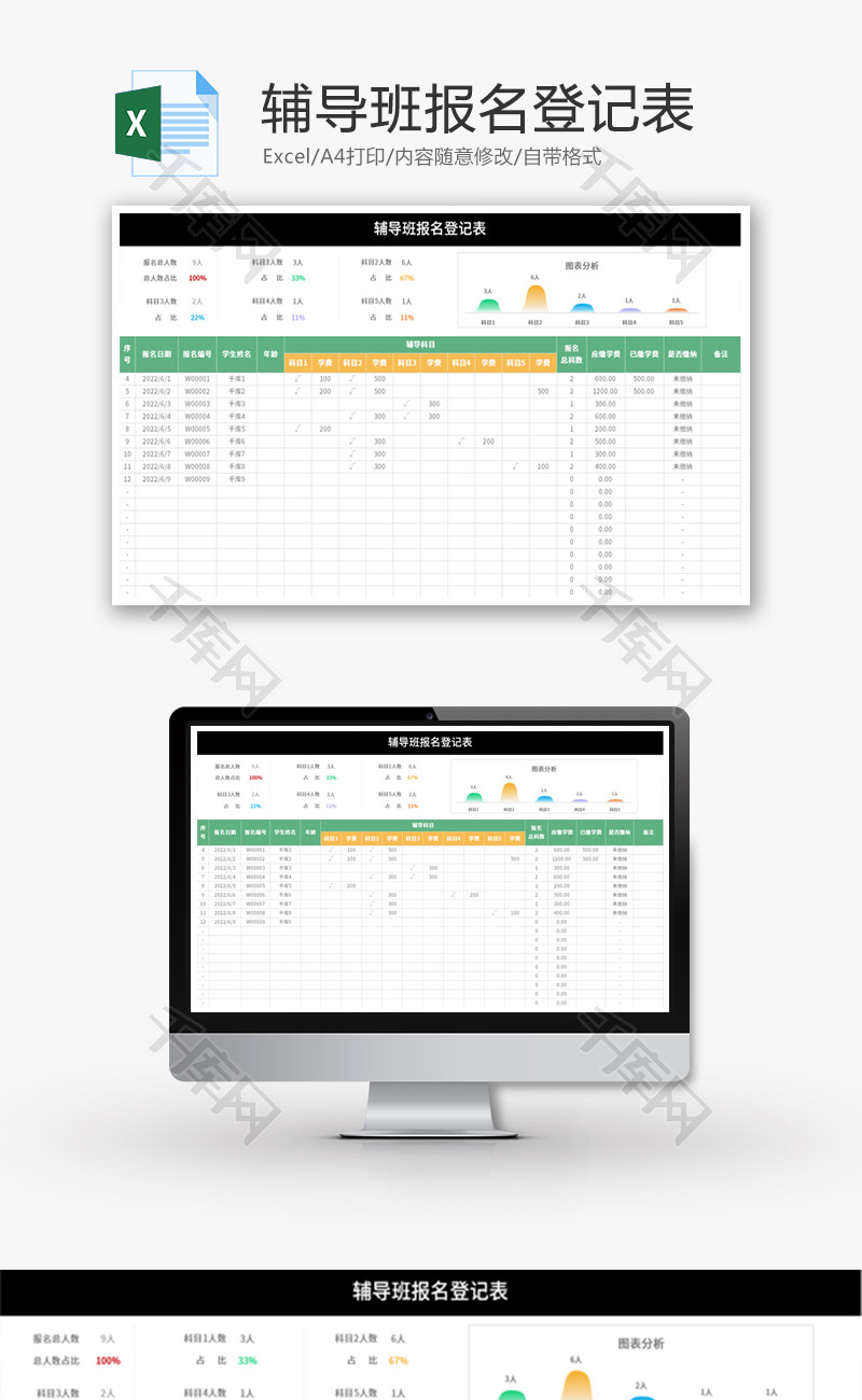 辅导班报名登记表Excel模板