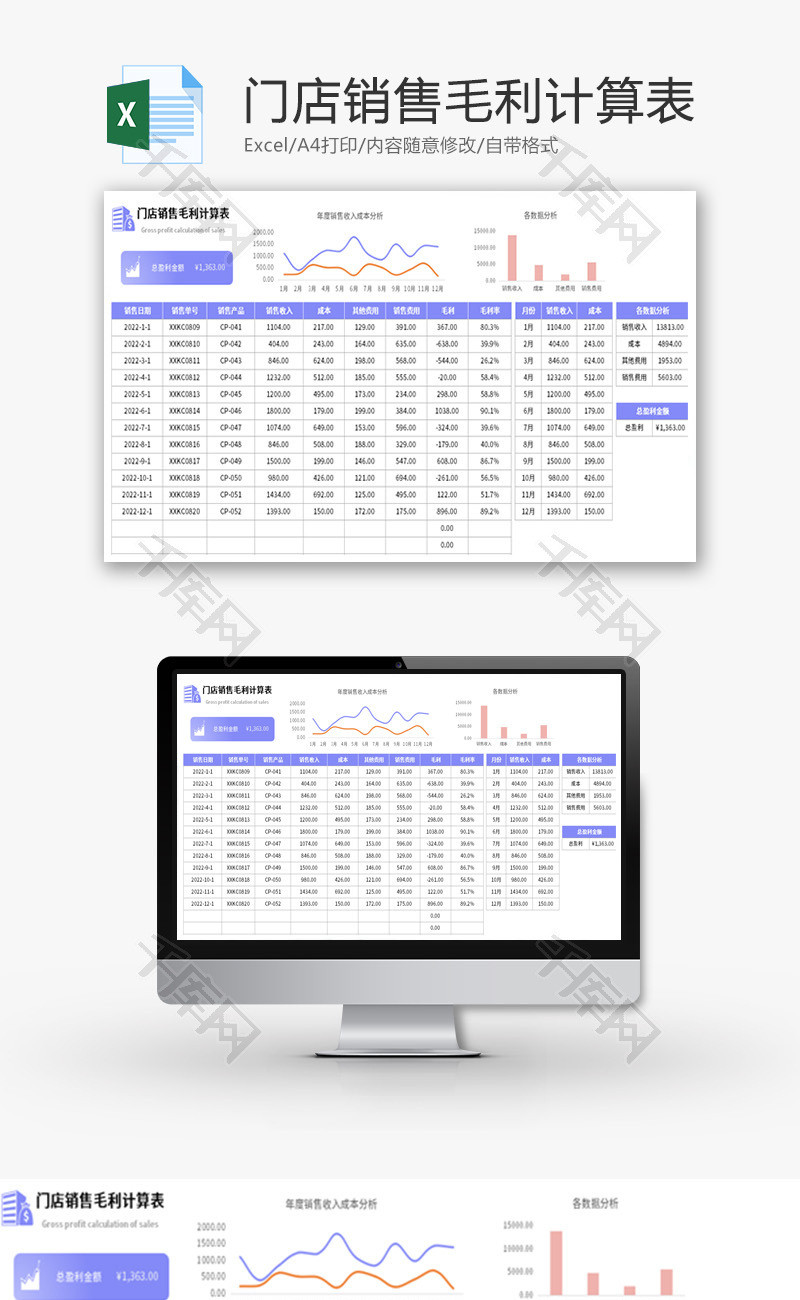 门店销售毛利计算表Excel模板