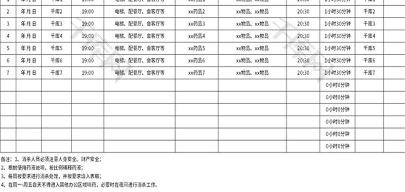 商户店面消杀作业登记表Excel模板